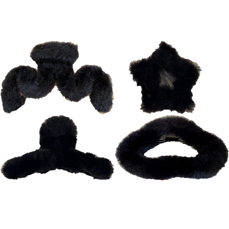 Set of 4/8 Autumn and Winter Short Plush Solid Color Hair Claws for Women Holiday Atmosphere Shark Clip Hair Accessories