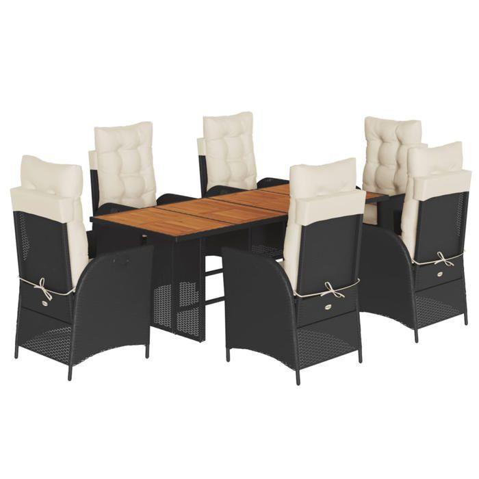 VidaXL Ensemble à manger de jardin coussins 7pcs Noir Résine tressée 3213136