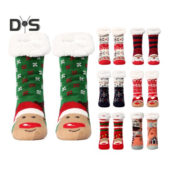 1 Pair Winter Floor Socks Thickened Fuzzy Plush Warmth Retention Christmas Print Leg Warmer Silicone Bottom Fall Winter Floor Socks Holiday Gift