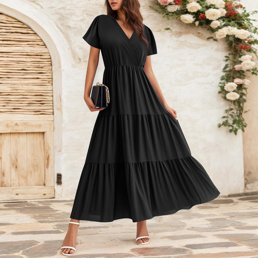 Dámské splývavé šaty Dámské letní šaty Ležérní maxi šaty s krátkým rukávem Formální maxi šaty