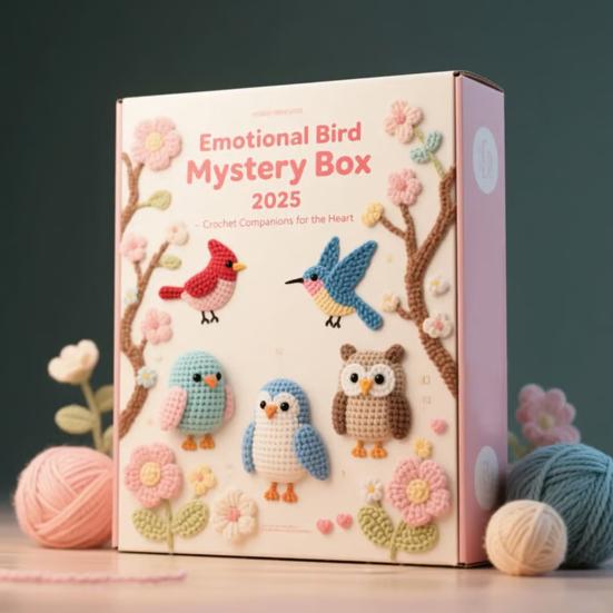 Emotional Bird Box 2025 DIY Crochet Kit 24 Bird Crochet Box Handmade Support Birds Kits with Yarn Hooks Instructions Countdown Calendar Decoration