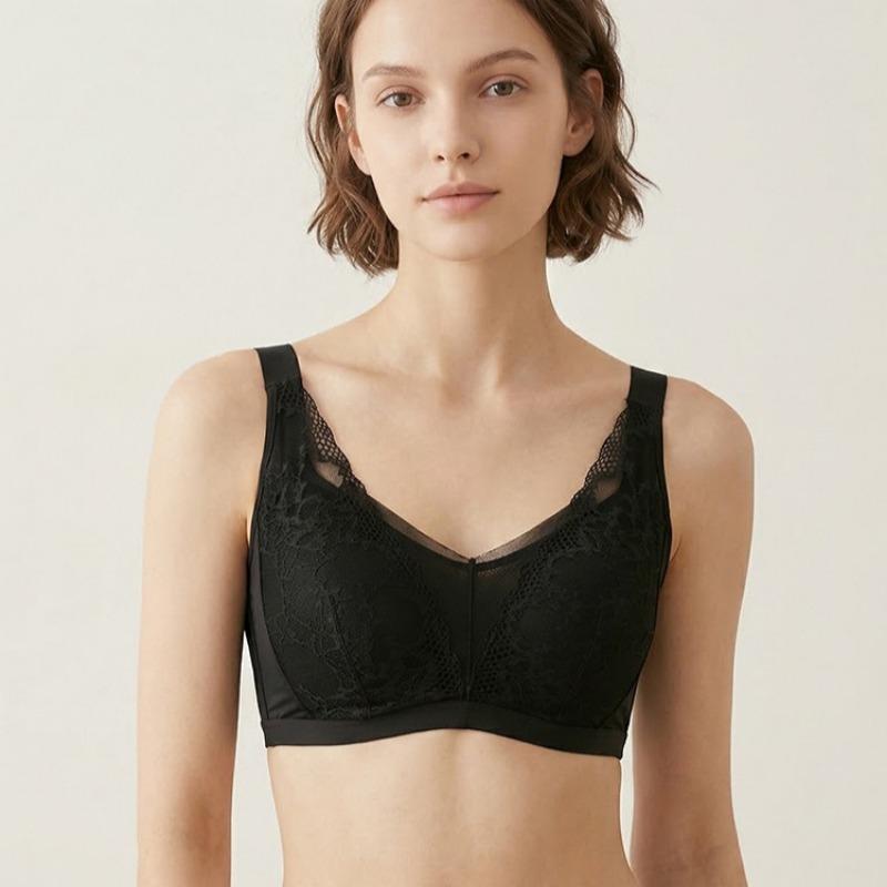 Underwear Mulberry Silk Lined Seamless Adjustment Bra, Lace Trim Palm Cup Push‑Up Side‑Support Brassiere
