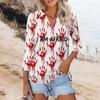 Women's Fashionable V Neck 3/4 Sleeve Halloween Bloody Printed Casual T Shirt Top