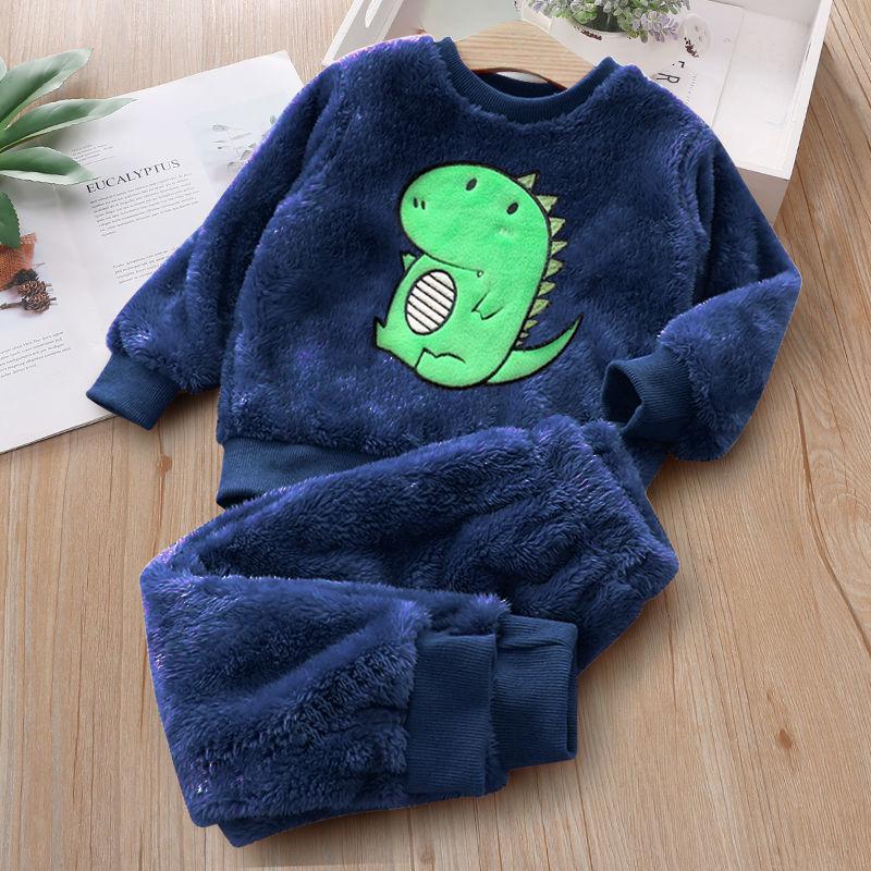Dětské pyžamo Set Flanel Podzimní a Zimní zesílené Dívčí Domácí Dětské Coral Fleece Baby Pyžamo
