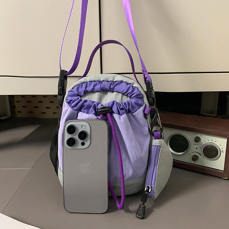 Contrast Color Small Bag Women's Lightweight Crossbody Bag Men Drawstring Shoulder Bag with Coin Purse