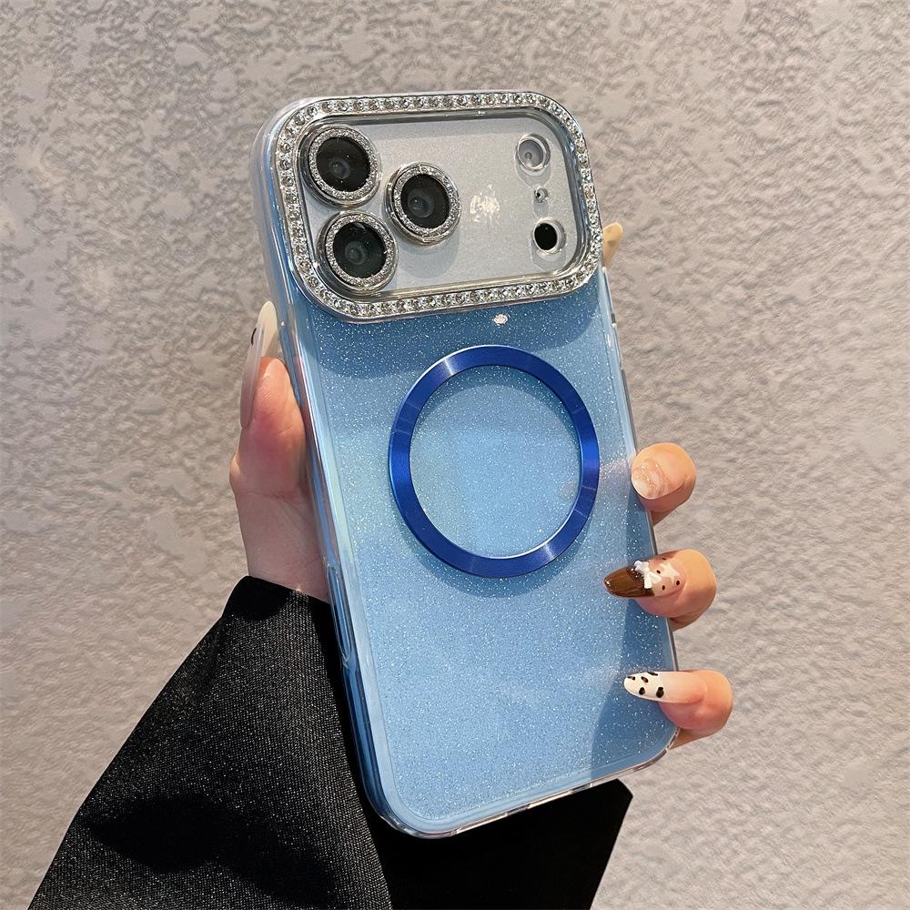 Luxury Glitter Diamond Case for iPhone 17 Pro Max: Full Coverage Magnetic Suction, Pure Color Compatibility with iPhone 16/15/14/13