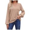 Women's Casual Loose Fitting Solid V-neck Long Sleeved V-neck T-shirt Women's Top