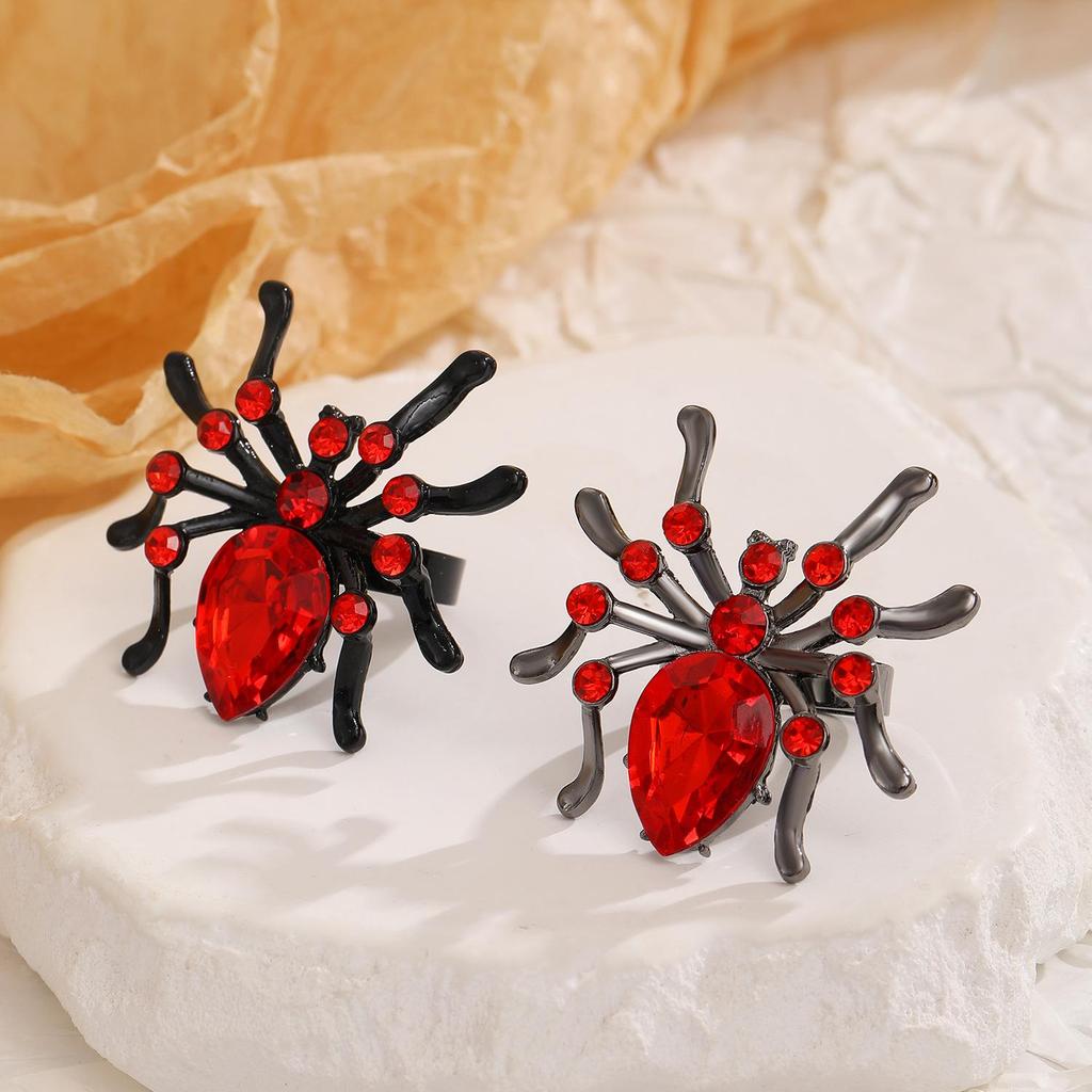 Gothic Halloween Dark Crimson Alloy Spider Open Ring