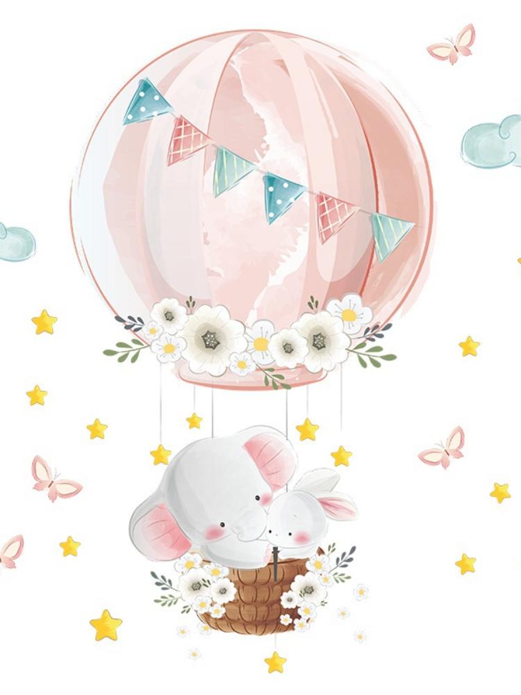 1 Pcs Cute Cartoon Animal Elephant Hot Air Balloon Wall Stickers For Children's Room Nursery Bedroom School Home Decoration