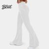 Women Casual Style Trousers High Waist Denim Pants Slightly Slim Fit Elegant Flared Jeans Pockets Cross Waistband Streetwear Comfortable