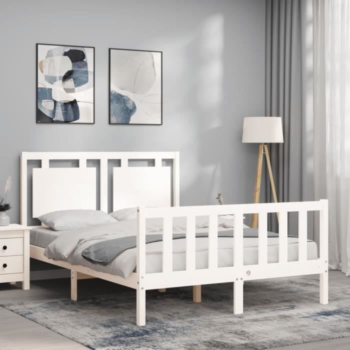 VidaXL Cadre de lit avec tête de lit blanc 140x200 cm bois massif 3192167