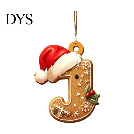 Reusable Acrylic Snowflake Berry Ornaments 2D Flat Christmas Ornaments, Gingerbread Letter Pendant with Santa Claus, Decorative Cookie Initial