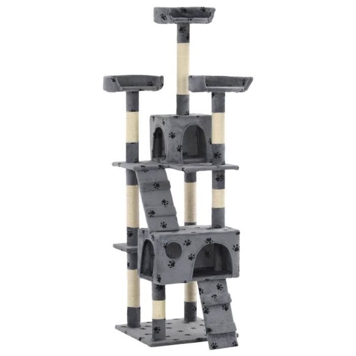 VidaXL Arbre à chat et griffoirs Sisal 170cm Empreintes de pattes Gris