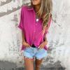 Women Shirt Lapel Short Sleeve Buttons Placket Shirt Tops Solid Color Loose Fit Thin Office Casual Shirt