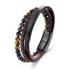 Pulsera Tejida de Cuero Genuino Trenzado de Piel de Vaca y Cuerda Negra para Hombre Doble Capa Pulsera de Cuero Multicapa Hecha a Mano 2026