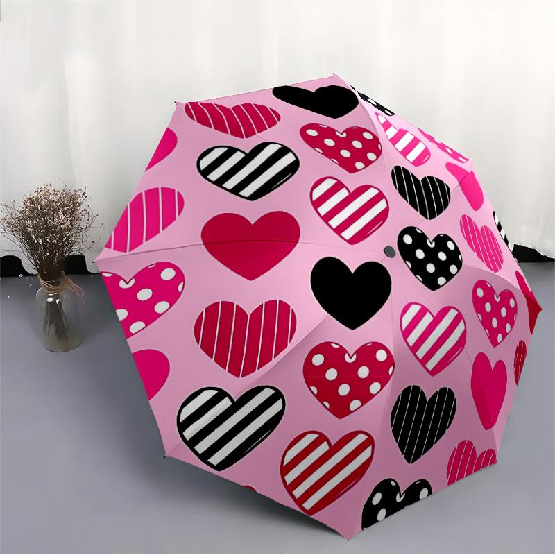 1 pièce Parapluie Automatique Mignon Motif Cœur Design 8 Baleines Compact Engrenage pour Voyage en Plein Air, Cadeau de Vacances Parfait yy251230018
