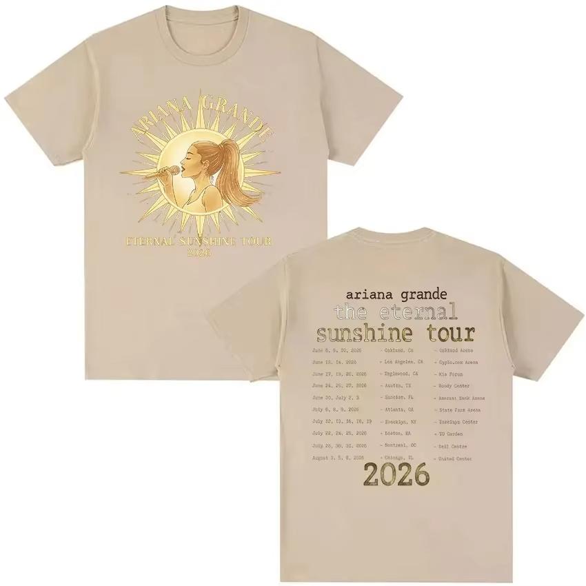 2026 Ariana Grande Eternal Sunshine Tour Pattern TShirt Mens and Womens Harajuku Retro Cotton Streetwear TShirt