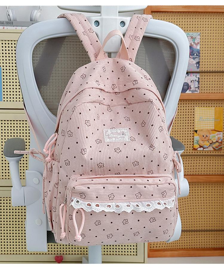 Schoolbag Korean version girl backpack polka dot lace large capacity backpack women's middle school student schoolbag leisure bag