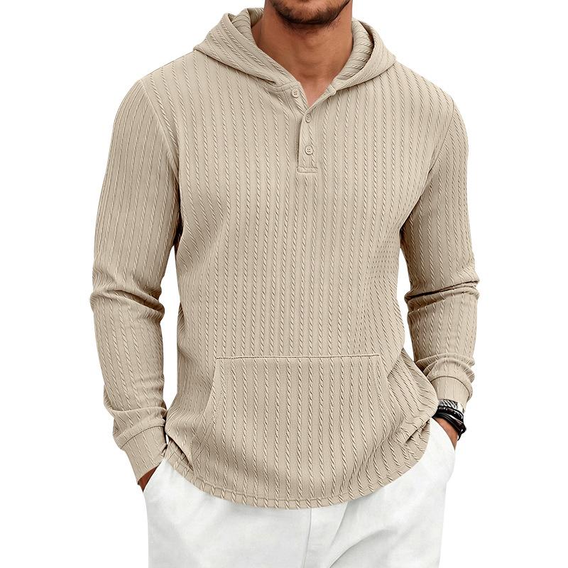 Pánská mikina s kapucí, dlouhým rukávem, pruhovaná, ležérní, pullover