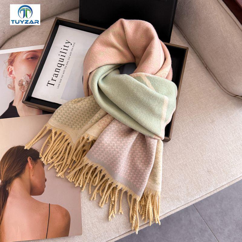 

Double-Sided Women s Scarf: Autumn/Winter Korean Style, High-End Fashion, Soft Neck Warmer, Thick Tassel Shawl 200cm with Tassel