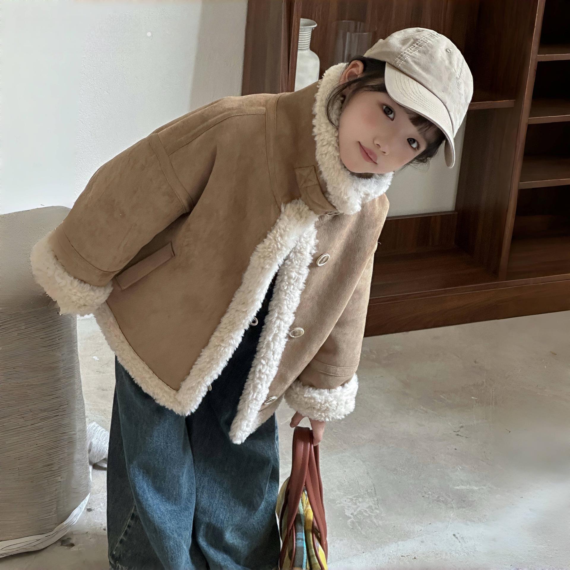 

Дитяча зимова куртка-байкер з овчини - Хлопчикам та дівчаткам товсте хутряне пальто 130cm (Fits Height 122-132cm)