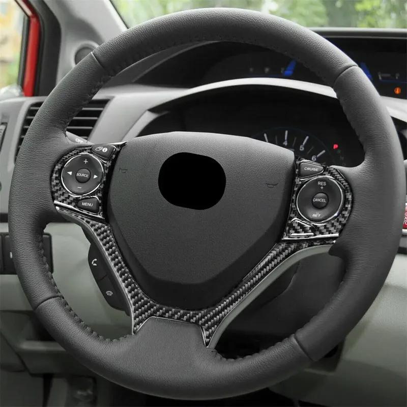 For Honda Civic 9th 2012 2013 2014 2015 3PCS Real Carbon Fiber Steering Wheel Trim Cover Car Styling Sticker Accessories Auto