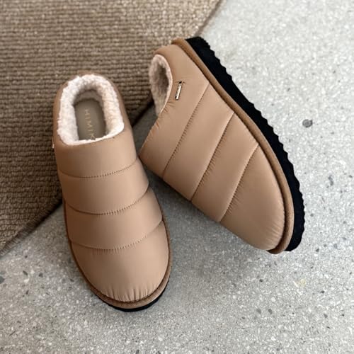 Warm Slip-on Down Sandals for Fall and Winter, HIMIKO Quilted Boa Clogs 640011, Beige, Size M