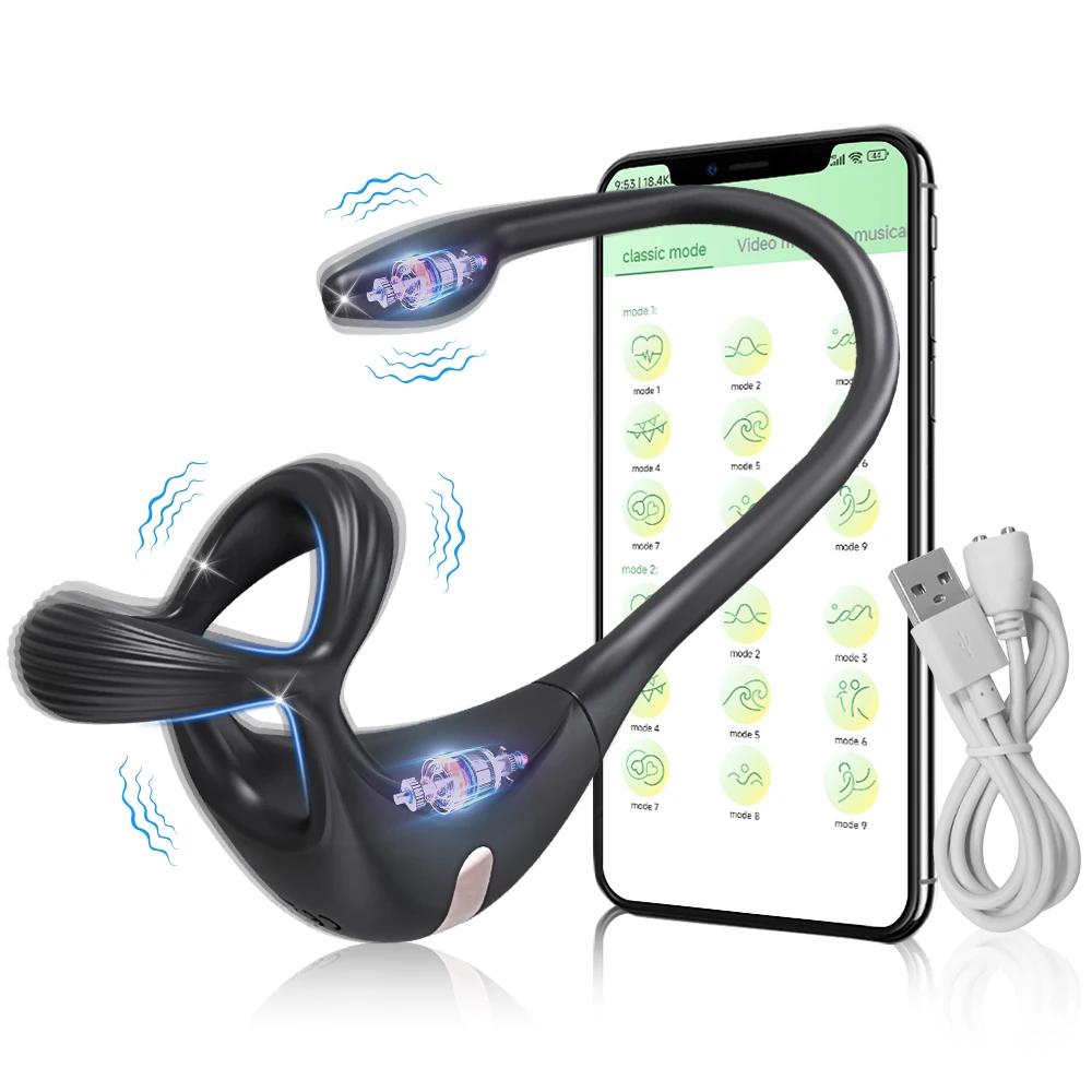 APP Vibrating Cock Ring Taint Stimulator with Mini Prostate Massager  Anal Butt Plug Penis Ring Sex Toys for Men Adult Goods