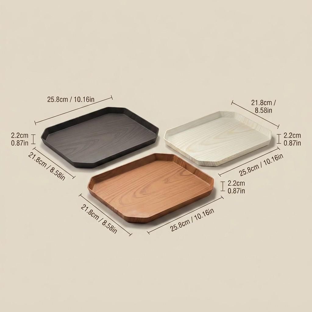 Waterproof Bathroom Vanity Tray Countertop Makeup Organizer Stackable Octagon Plastic Wood Grain Perfume Cosmetic Storage Tray