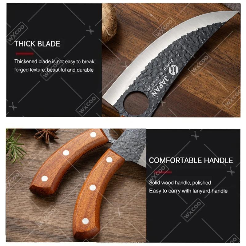 WXCOO Professional Hand Forged Butcher Knife with Wooden Handle Stainless Steel Boning Knife Cutter Full Tang Kitchen Knife