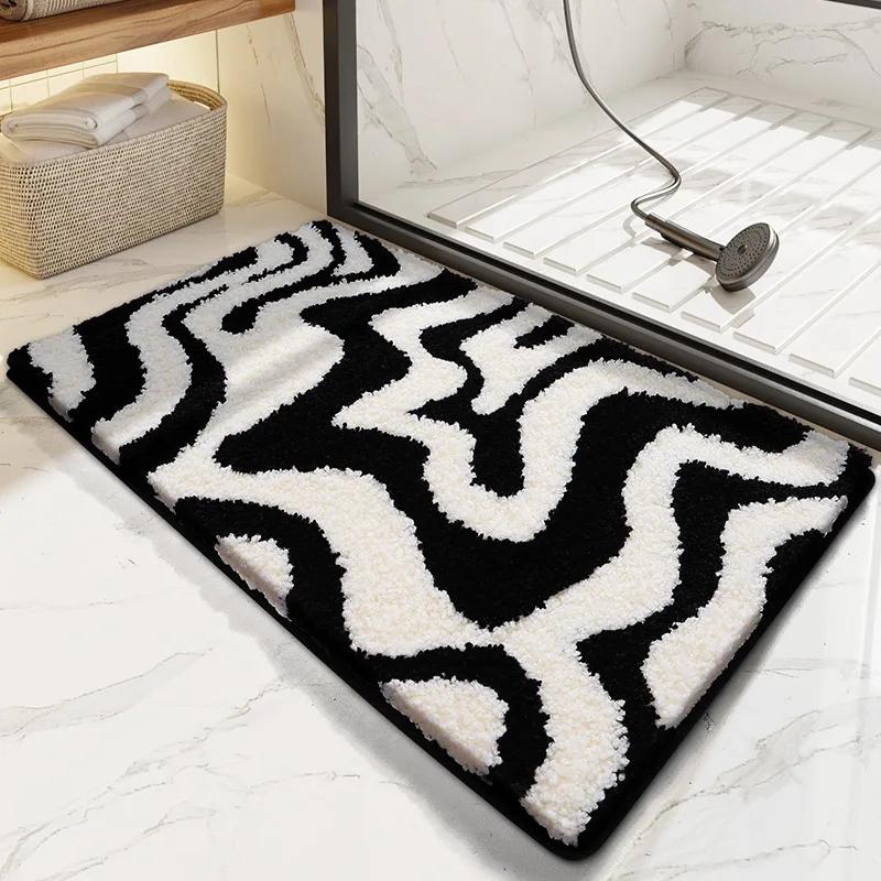Nordic Geometric Striped Bath Mat Strong Water Absorption Non-slip Bathroom Rug Decorative Floor Mats Quick-drying Foot Mat