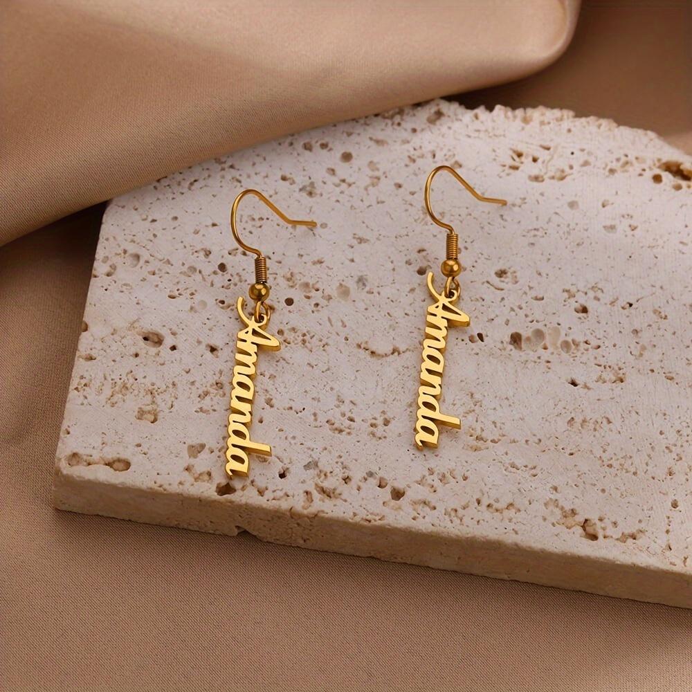 

Custom Name Drop Earrings For Women Stainless Steel Gold Color Personalized Letter Earrings 2025 New Trend Couple Zircon Gift золотистый