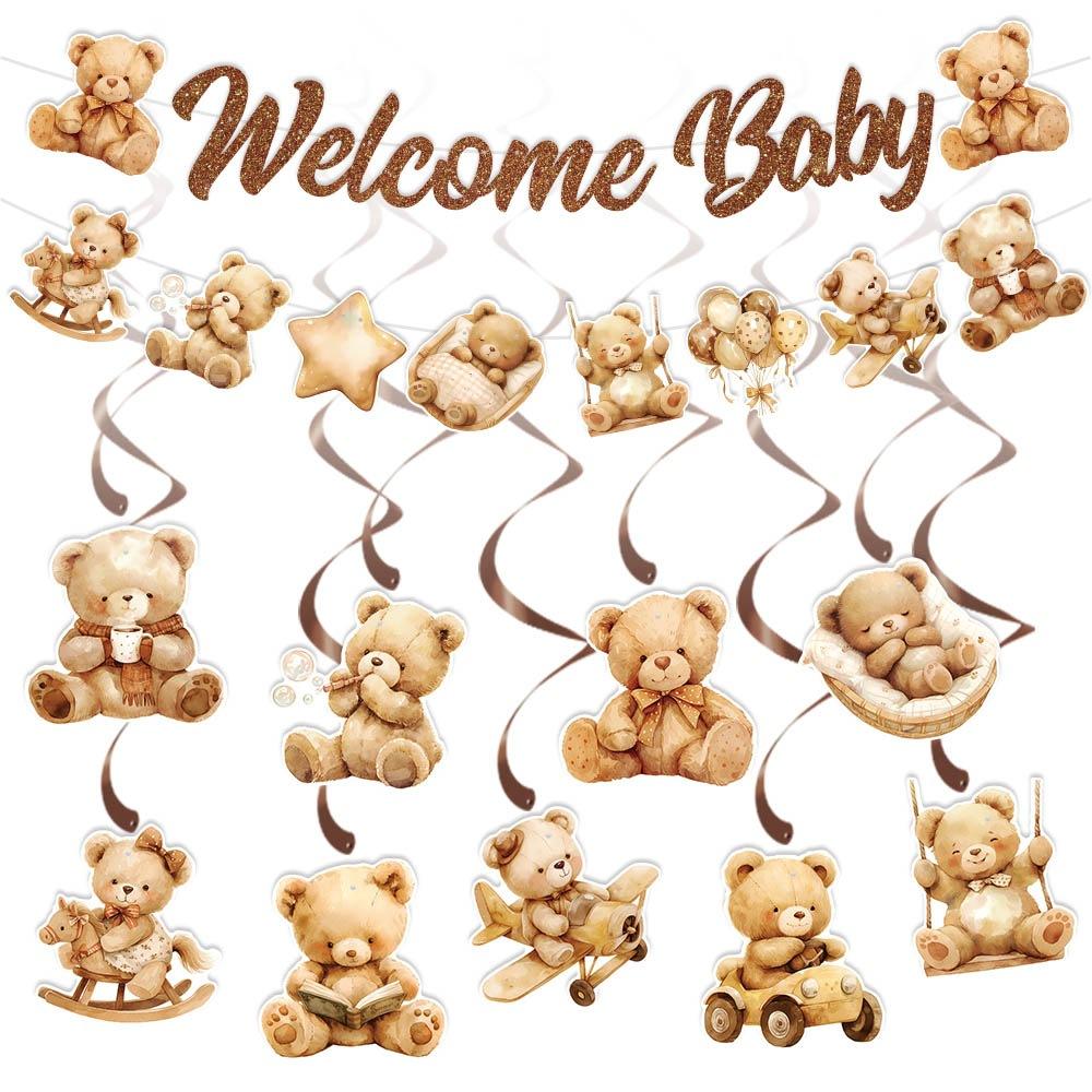 Little Bear Baby Welcome Party Decorative Banner Little Bear Spiral Baby Shower Decorative Flag Set