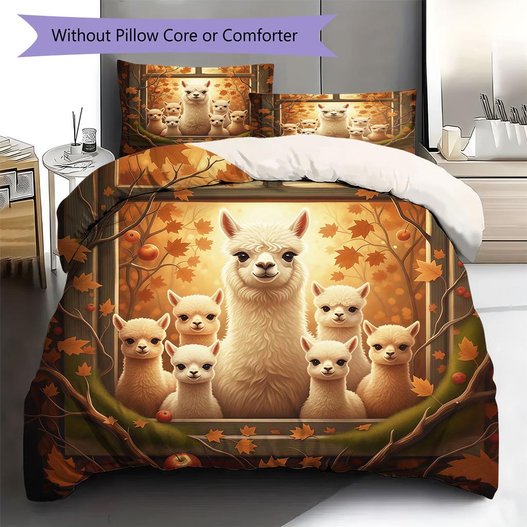 Autumn leavesanimals Pattern Bedding Quilt Set Quilt Cover Pillowcase Home Decoration Birthday Gift (1 * duvet cover + 2 * pillowcase, without core)