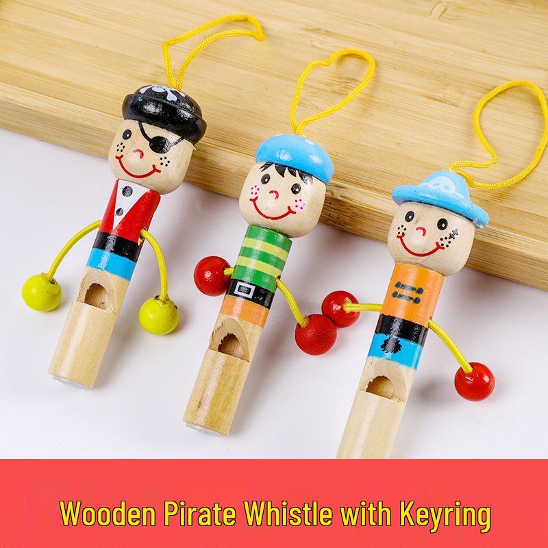 Cartoon Wooden Pirate Whistle Toy - Children's Wind Instrument for Babies, Kids, and Kindergarten Prizes