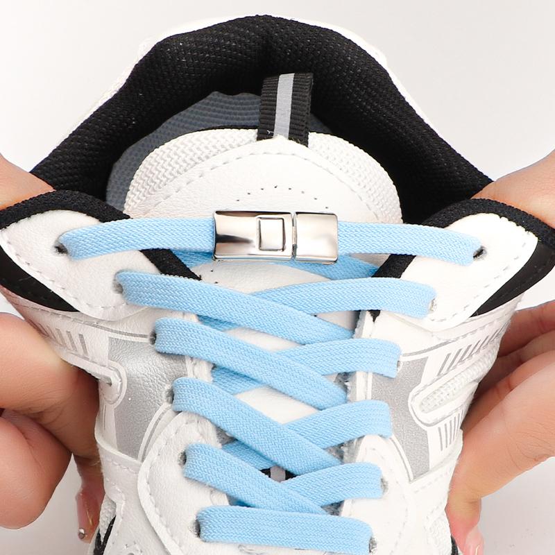 No Tie Shoelaces for Sneakers Flat Shoe Laces Elastic Metal Lock Convenient Personality Lazy Shoelace Rubber Band 1 Pair