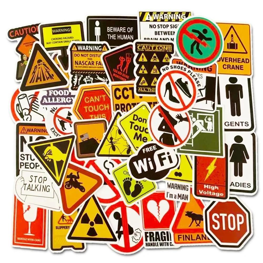 50Pcs Warning Danger Banning Sign Stickers Phone Bike Wall Scrapbook Motorcycle Cool Car Waterproof Cartoon Sticker for Kid Toy
