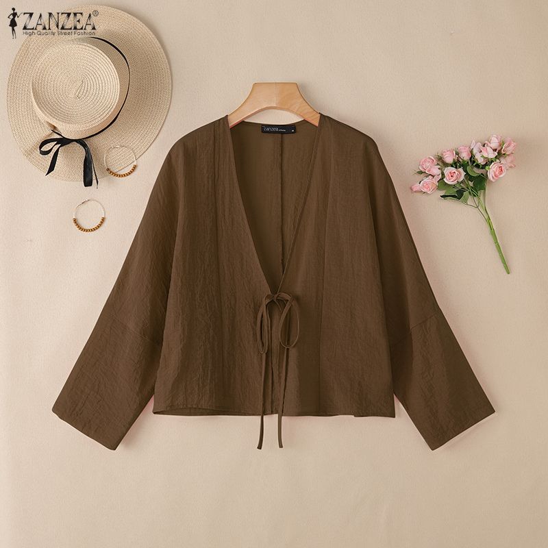 

ZANZEA Женская повседневная свободная блузка-кардиган кимоно с длинным рукавом 2XL коричневый