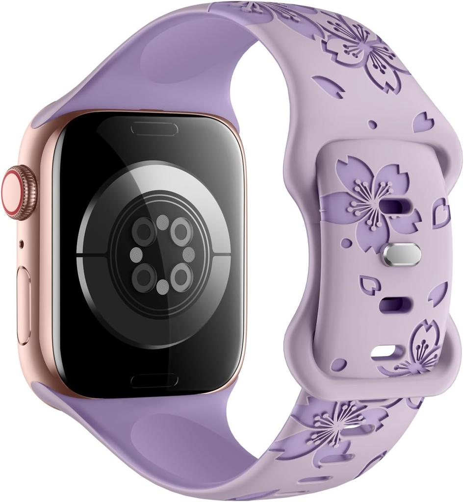 Brățară din silicon pentru Apple Watch Seria 11 46mm 42mm Ultra3 49mm Brățară florală gravată bicolore pentru iWatch 10 9 8 7 6 Se3 41mm 45mm 40mm 44mm