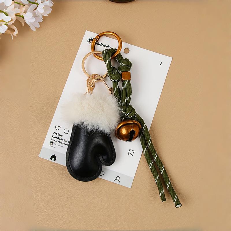 Furry Mitten Keychain With Bell Leather Gloves Bag Creative Charm Women's Bag Pendant Knot Decoration Car Keychain Accessories