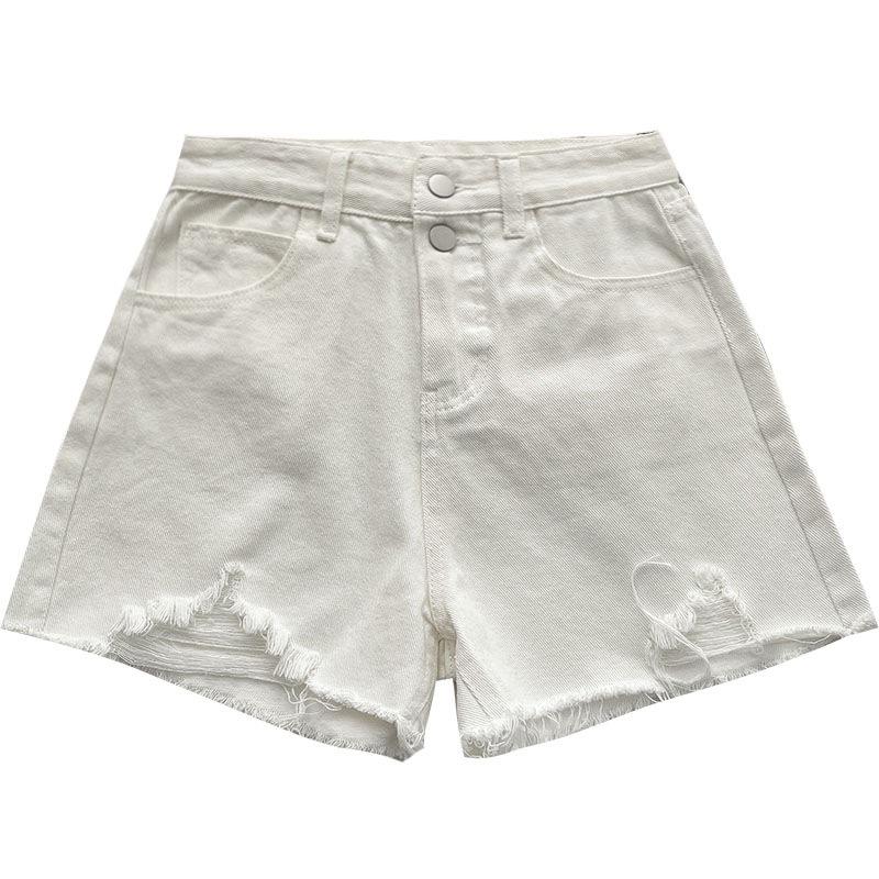 Klassische und minimalistische Mode Vielseitige High-Waist Destroyed Löcher Damen Sommer Locker Dünn Weitbeinige Son Denim Shorts Individualität Trendigkeit