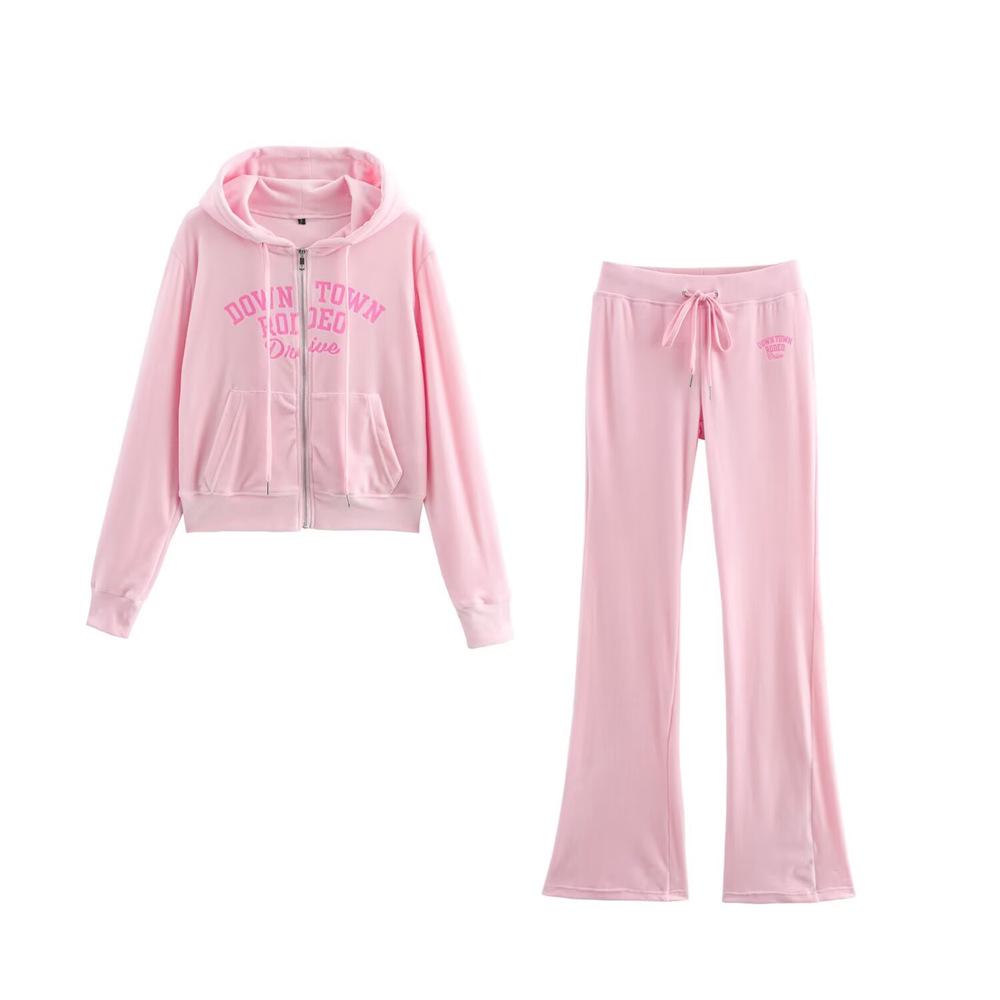 

Women s Printed Hooded Velvet Jacket & Pants Set - Spring 2025 Collection Large
