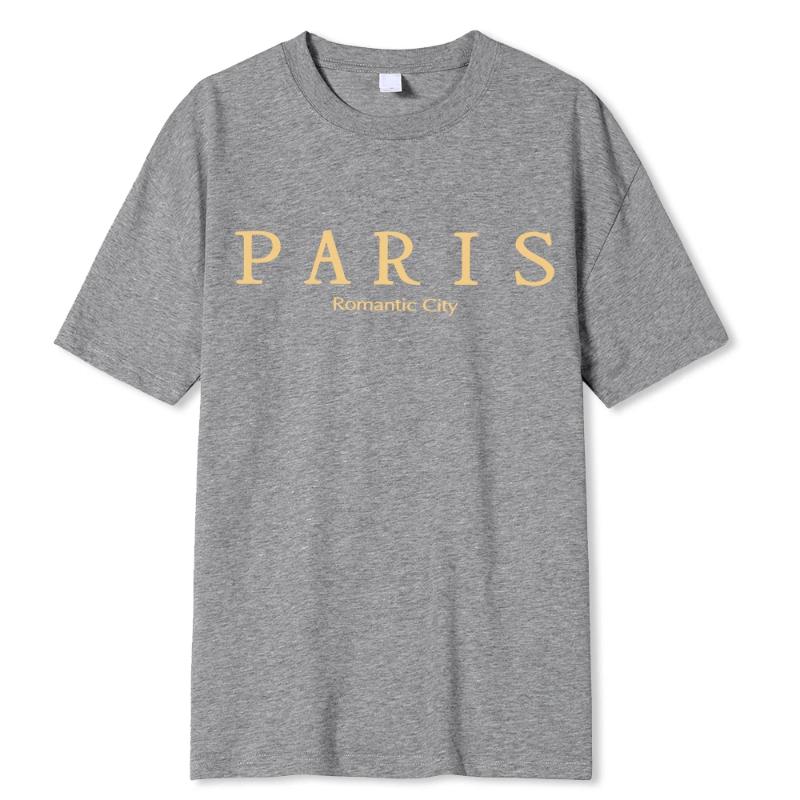 Paris Romantic City Letter Graphic Print Tees Men T-Shirt Summer Loose Clothing Loose Cotton Oversize Tshirt Street Soft Tops