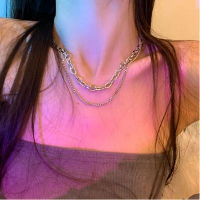 European and American Fashion and Retro Double-layer Stacked Thick Chain Necklace Female Ins Simple Hip-hop Temperament Personalized Collarbone Chain