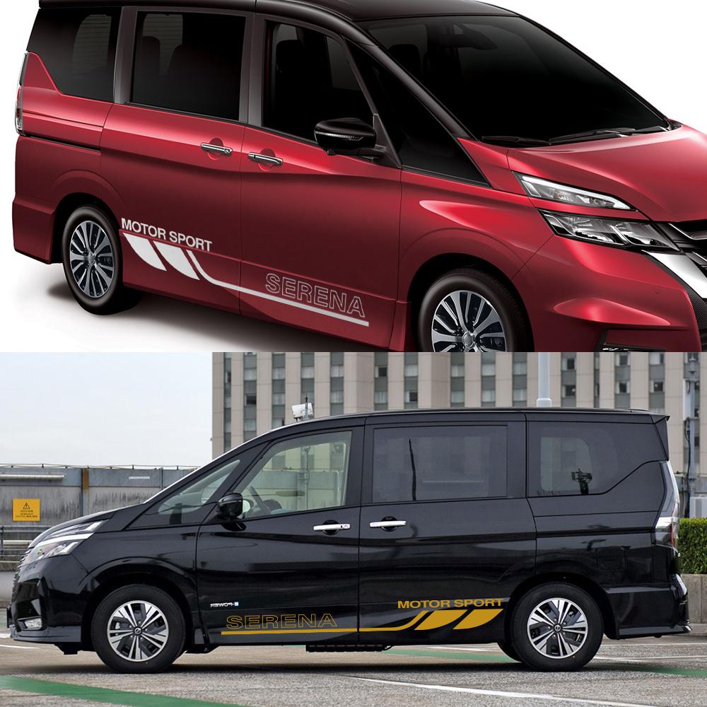 2PCS Car Side Door Stickers For Nissan Serena C23 c25 c26 c27 Long Stripes Motor Sport Graphics Vinyl Decals Tuning