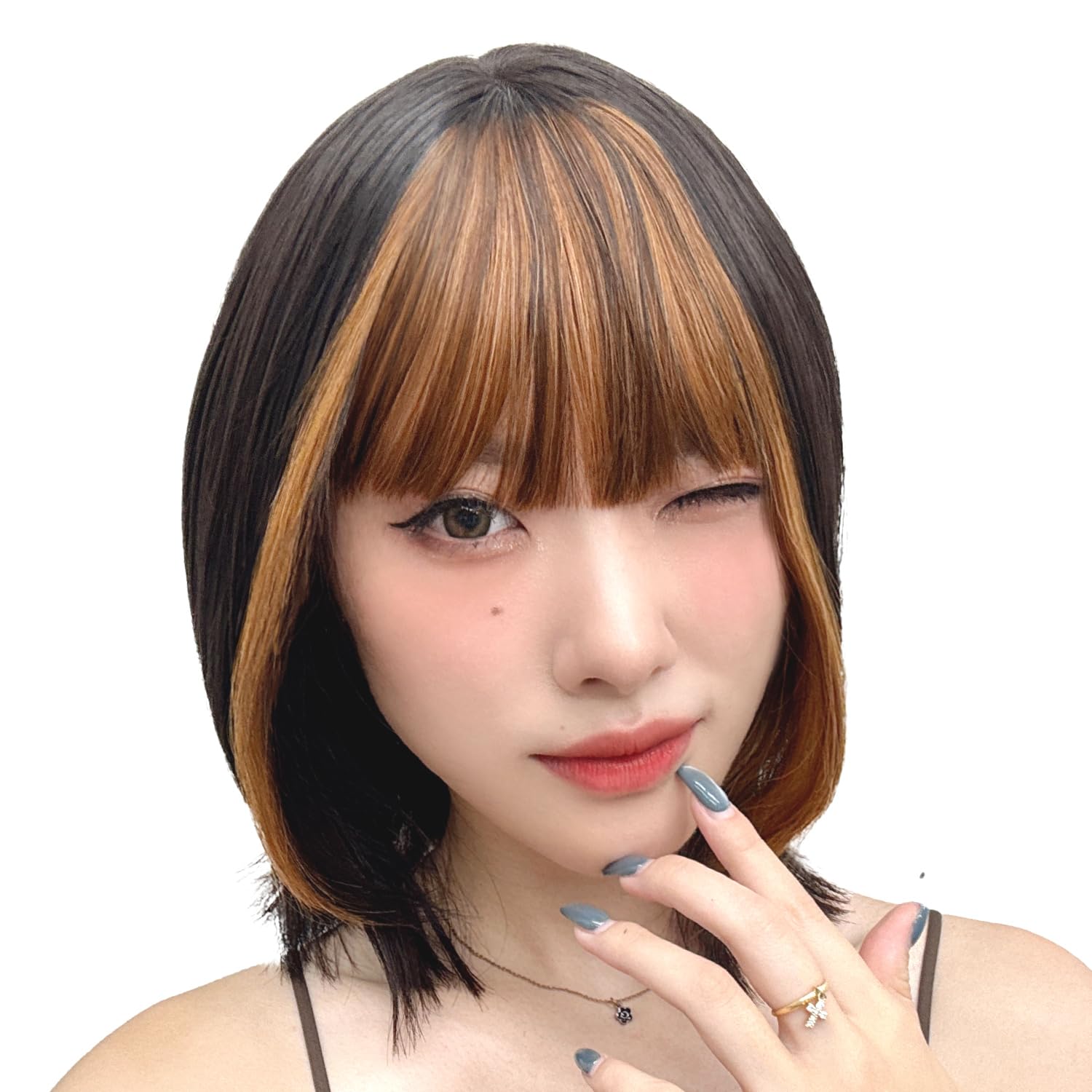 

AQUADOLL Magical Bang Color Wig with Whorl and Bangs, Partial Wig, Pointed Wig, Women s, Medium, JBKJB1-X. Black Orange, wgt828JBKJB1-X