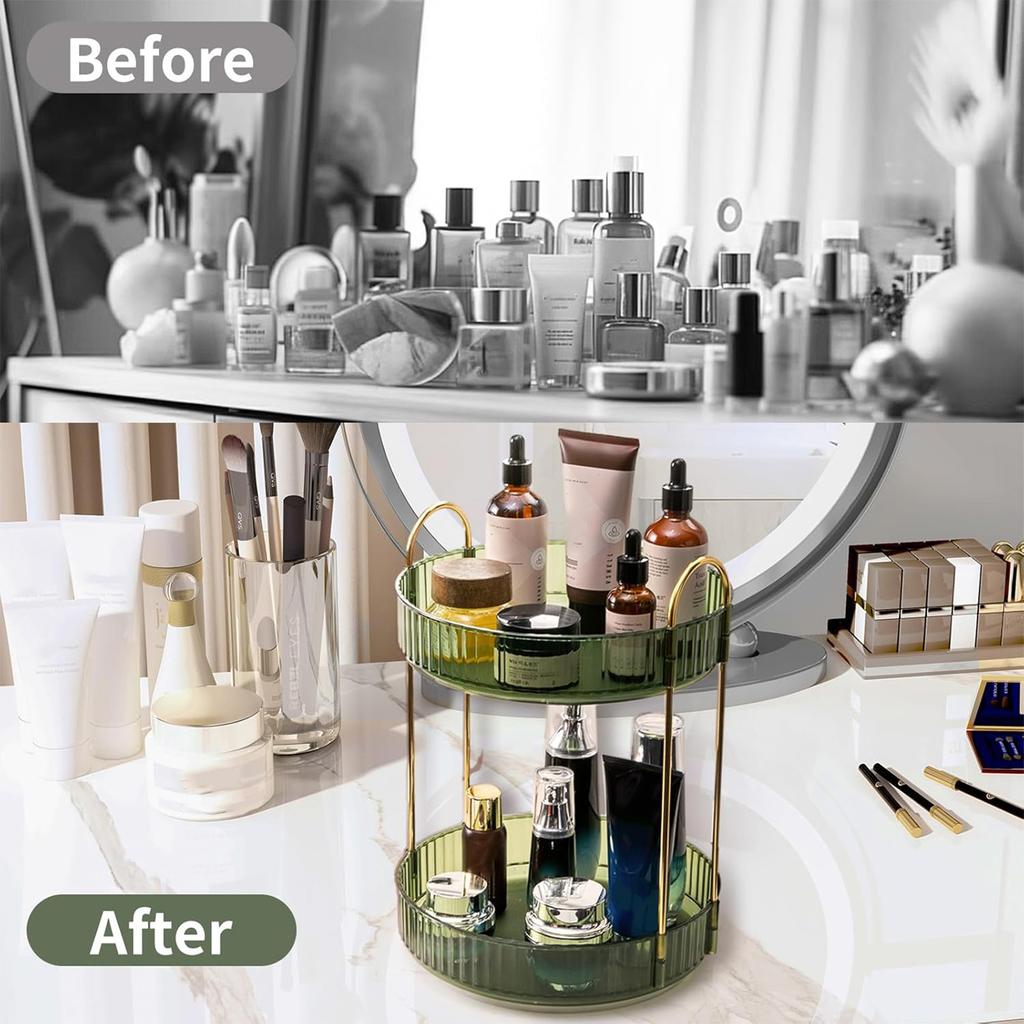 360 Rotating Makeup Organizer - 3-Size Spinning Cosmetic & Skincare Holder For Vanity Countertop 3 Colors