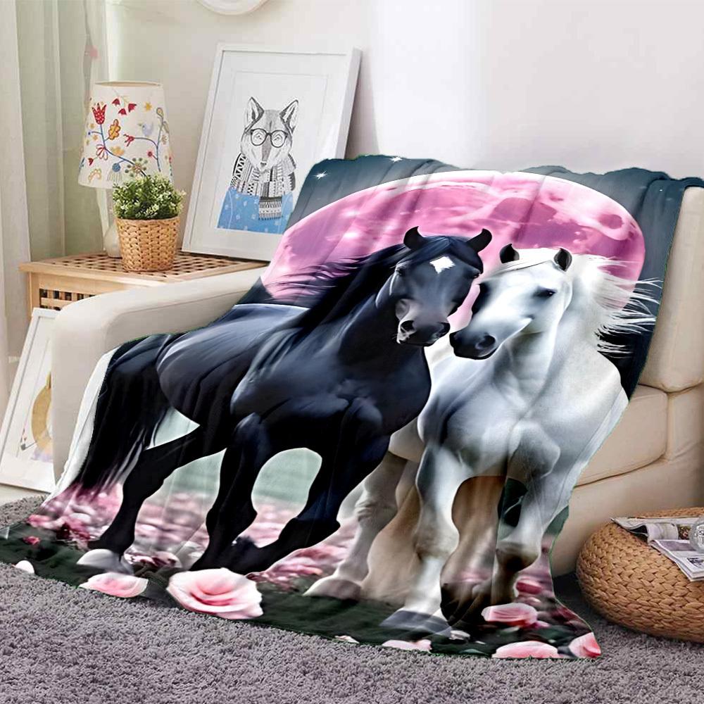 1pc Horse Art Print Blanket, Lightweight Flannel Fleece with Digital Printing, Soft Warm for Sofa, Travel, Camping, Office, Couch, Chair, and Bed, All