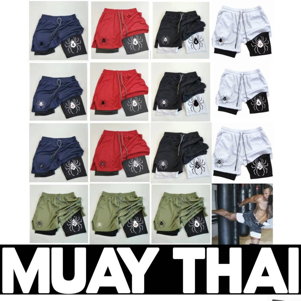 Muay Thai Kick Boxing MMA Shorts Spider Men Women Unisex Double Layer Quick Dry Breathable Training Sport Gym Fitness Workout