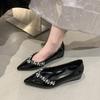 French temperament pointed patent leather rhinestone single shoes women's summer flat-soled shoes inner height increase gentle shallow mouth soft sole